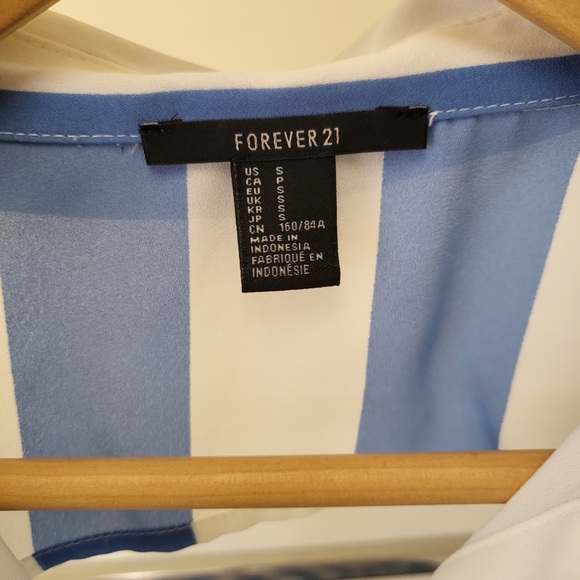 Blue White Striped Open Back Blouse Oversized Small - Picture 3 of 3